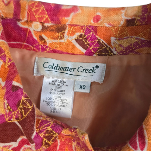Coldwater Creek XS Floral Embroidered Linen/Rayon Blend Jacket Bold Red & Orange - Picture 4 of 6